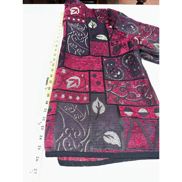 Mary McFadden Jacket Full Zip Tapestry Red Chenille Abstract Ethnic Cultural 1X - Picture 5 of 8